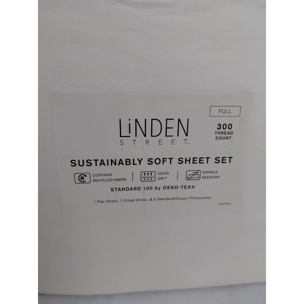 Linden Street Full Size Sheet Set White Egret Soft 300 TC 4pc